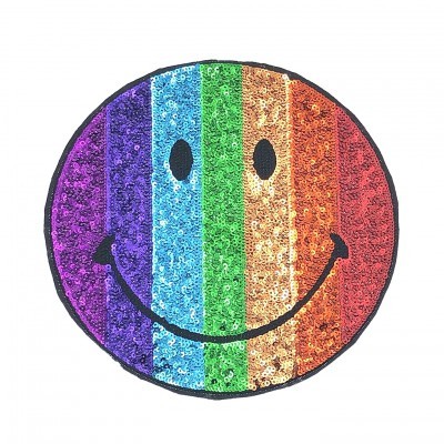 Emblema Smile Bordado com Lantejoulas 3mm sobre Feltro com Cola
