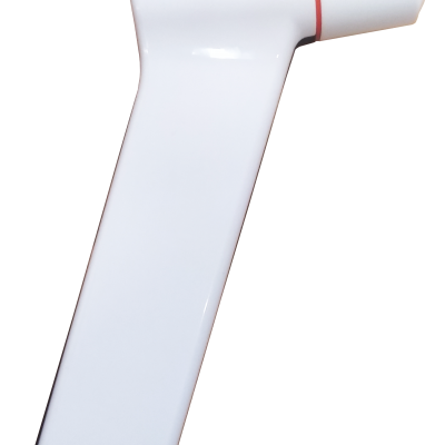 Dispositivo plástico branco em forma de L com linha vermelha