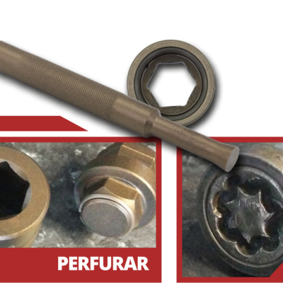 Ferramenta de metal para remover colares giratórios com instruções em destaque