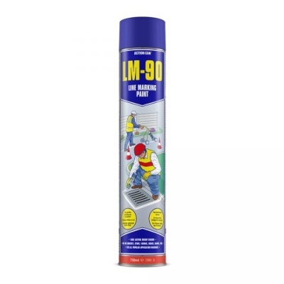 Lata de spray azul LM-90 para marcação de linhas com ilustrações e texto