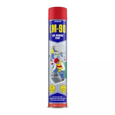 Lata de spray de tinta para marcação de linhas LM-90 com tampa vermelha e rótulo azul