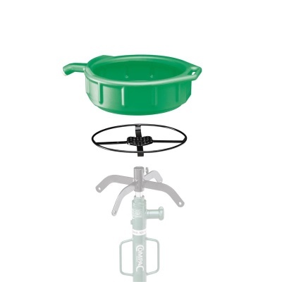 Funil de enchimento verde com suporte metálico preto