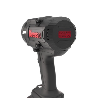 Parafusadeira sem fios Kress preta com motor Brushless em fundo branco