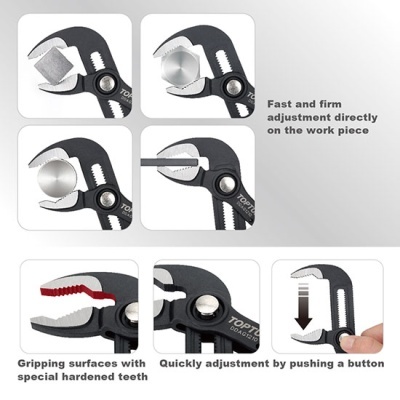 Ferramenta ajustável preta com dentes endurecidos e texto TOPTUL