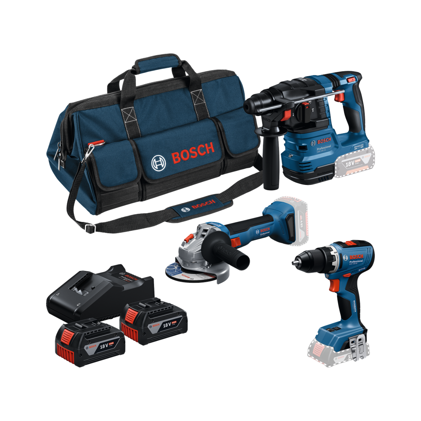 Aparafusadora GSR 18V-65 + Rebarbadora GWS 18V-8 + Martelo perfurador GBH 18V-22 (KIT 18V BOSCH) Aparafusadora GSR 18V-65 + Rebarbadora GWS 18V-8 + Martelo perfurador GBH 18V-22 (KIT 18V BOSCH)