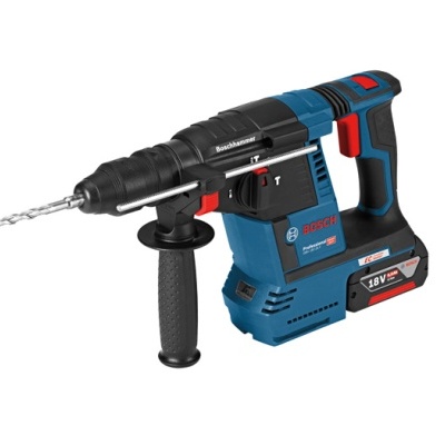 Martelo perfurador a bateria Bosch azul e preto com punho auxiliar