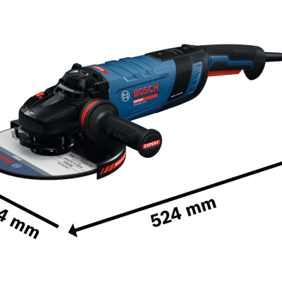 Esmeril angular elétrico BOSCH EXPERT azul e preto com disco rotativo e medidas indicadas