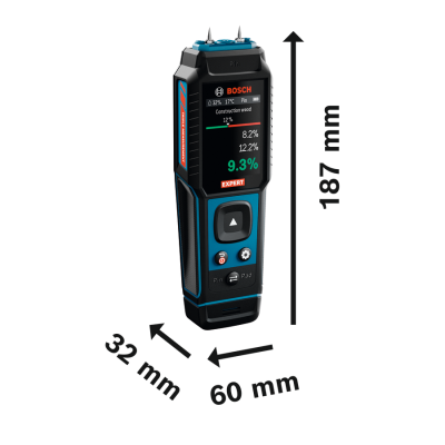 Dispositivo medidor digital Bosch para madeira de construção com ecrã e botões