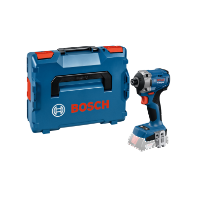 Conjunto de ferramenta Bosch incluindo mala plástica azul e chave de impacto azul.