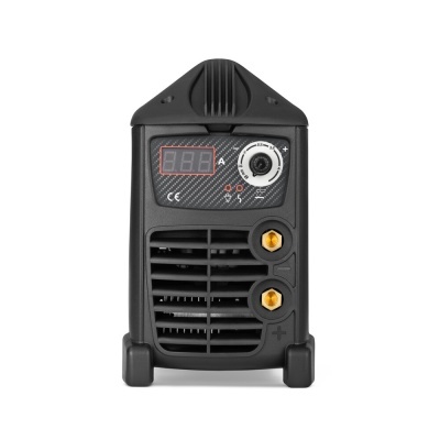 Aparelho industrial preto com visor digital e conectores dourados