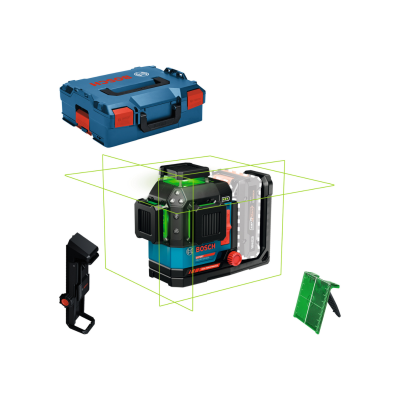 Conjunto de nível laser Bosch com acessório e estojo azul e vermelho