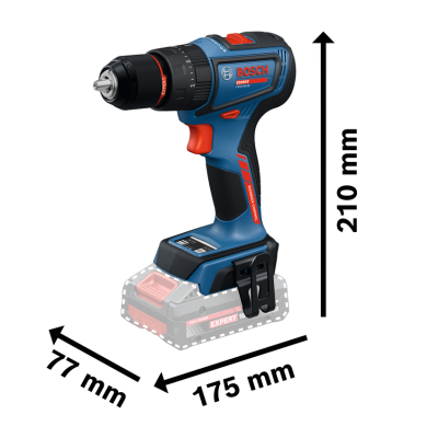 Furadeira aparafusadora Bosch EXPERT azul e preta com medidas indicadas
