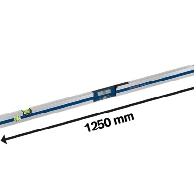 Nível de alumínio digital com régua azul e bolhas de ar