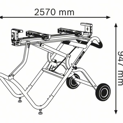 Estrutura metálica preta com rodas e suportes ajustáveis