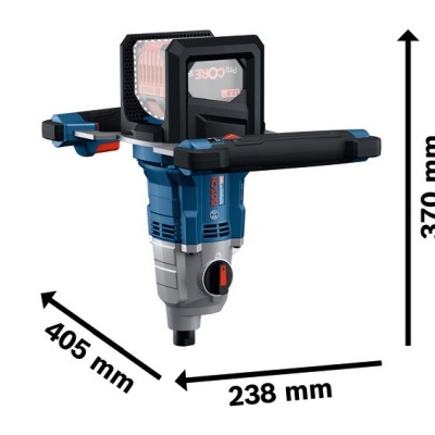 ferramenta elétrica azul e cinzento com medidas indicadas em fundo branco