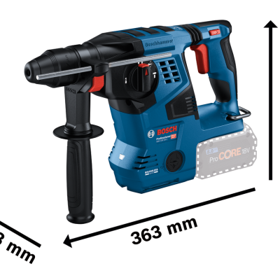 Martelo perfurador a bateria Bosch Professional azul e preto com punho e seletor de modos