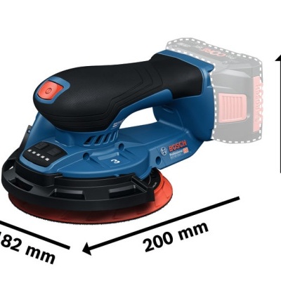 Lixadora elétrica azul e preta da Bosch com disco e botões vermelhos