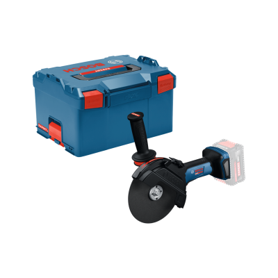 Conjunto de esmerilhadora Bosch com caixa de arrumação azul e preta