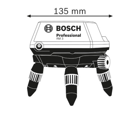 Nível de laser Bosch Professional RM 3 branco e preto com três pés ajustáveis.