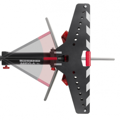 Ferramenta de marcação preta e vermelha com escala e ajustes para carpintaria