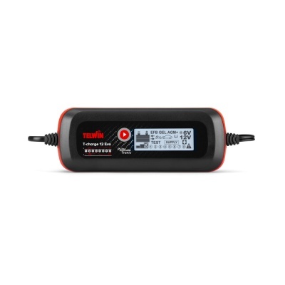 Carregador de baterias Telwin T-charge 12 EVO preto e vermelho com ecrã digital