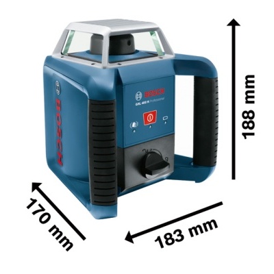 Laser rotativo Bosch GLL3-80 C azul e preto com medidas indicadas