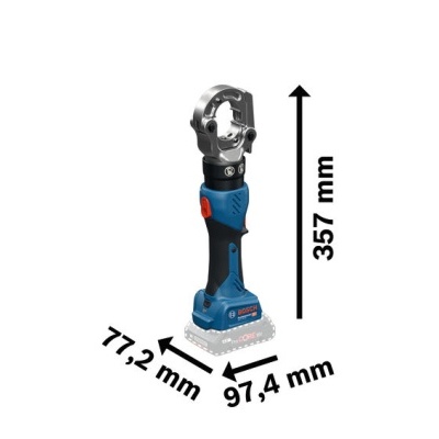 ferramenta elétrica Bosch azul e preta com medidas em mm