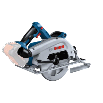 Serra circular Bosch azul e cinza com punho preto e lâmina metálica