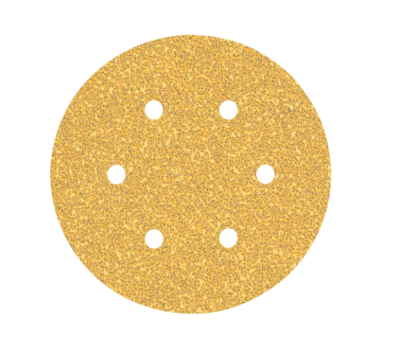 Disco abrasivo circular dourado com seis orifícios para lixamento
