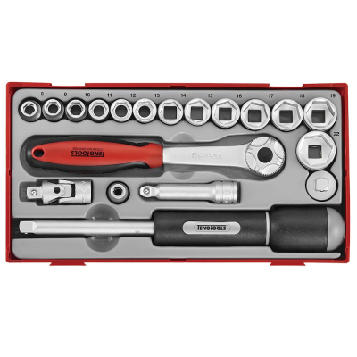 Jogo de 19 peças com Roquete 3/8'' e chaves 6 pontos com acessórios