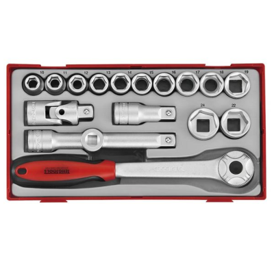 Jogo de Roquete e 17 chaves de caixa 1/2'' de 12 ou 6 pontos Teng Tools