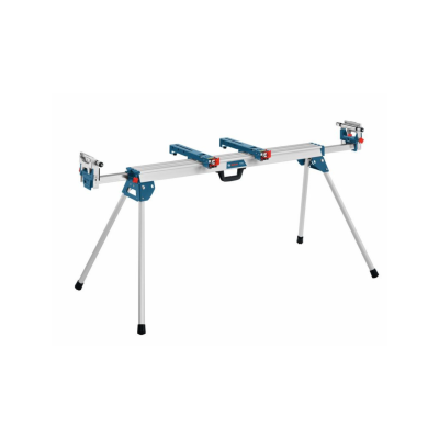 Suporte de bancada portátil cinza e azul com pés ajustáveis e garras para fixação