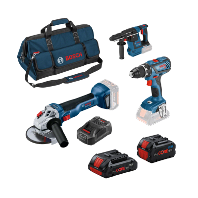 Kit de 3 ferramentas 18V: GSR 18V-28 + GWS 18V-10 + GBH 18V-26