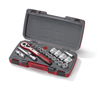 Jogo de 21 peças com chaves de caixa 1/2'' sextavadas com roquete FRP e acessórios