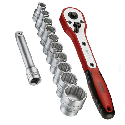 Jogo de 1/2'' com 10 chaves de caixa sextavadas e roquete FRP