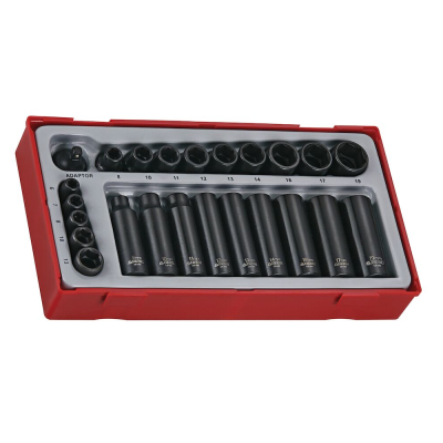 Jogo de 24 chaves de caixa de impacto 3/8'' e 1/4'' TengTools