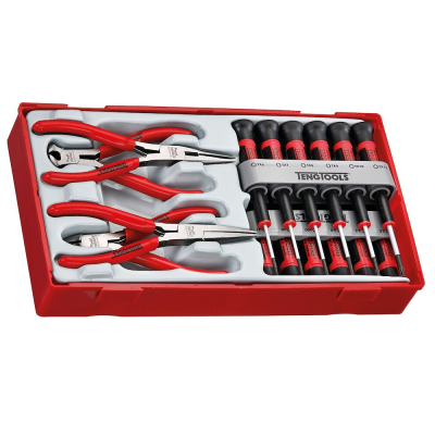 Jogo de 16 peças com Chaves de fendas e Alicates de eletrónica