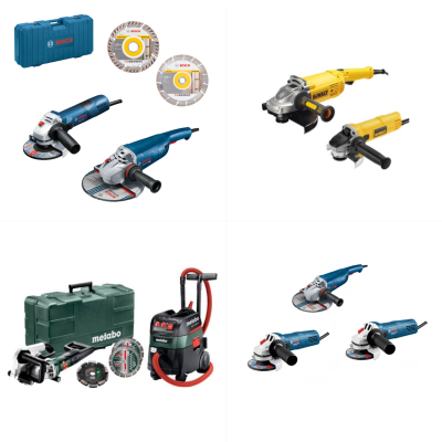 Conjuntos de esmerilhadoras Bosch, Dewalt e Metabo com acessórios e caixas de transporte
