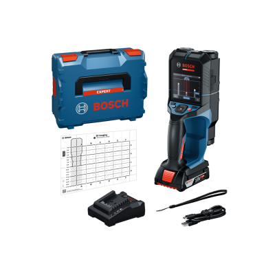 Ferramenta eletrônica portátil Bosch Expert com estojo, carregador e acessórios.