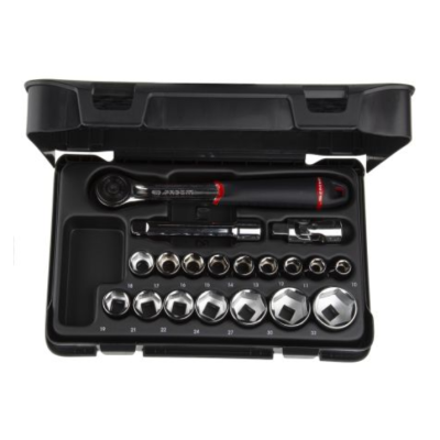 Conjunto de 19 Chaves de Caixa Métricos de 1/2'' com Roquete, 6 Pontos