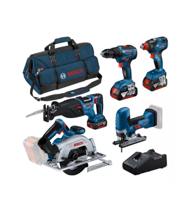 Kit 5 ferramentas 18V: GSR 18V-55 + GST 18V-125 S + GKS 18V-57-2 + GSA 18V-28 + GDX 18V-200