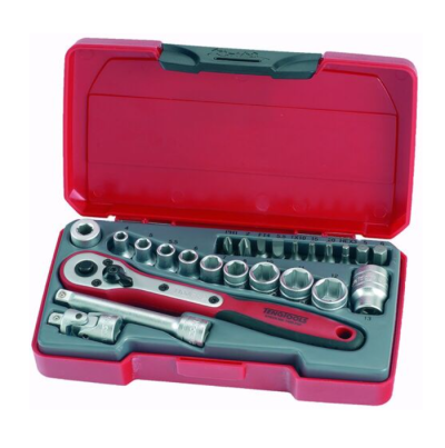 Jogo de Roquete 1/4'' com 10 chaves de caixa sextavadas TengTools