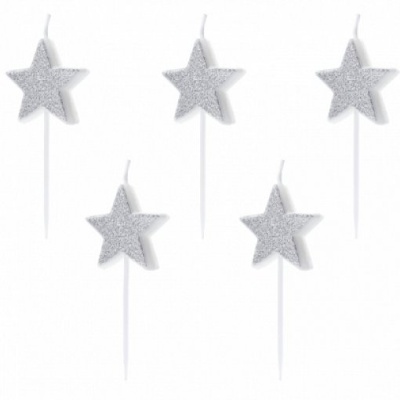 5 Velas de Aniversário Estrelas Prateadas