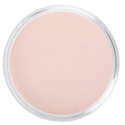 Pó compacto cor de pele clara em embalagem redonda transparente