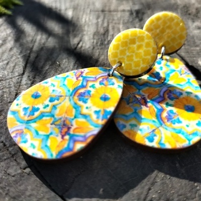 Brincos duplos oval azulejo cor