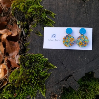 Brincos duplos redondos azulejo