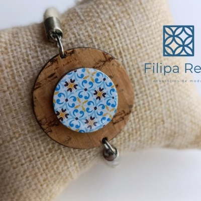 Pulseira azulejo azul e cortiça
