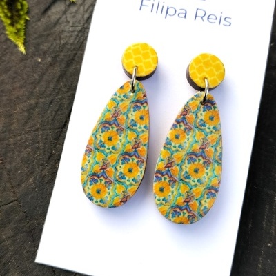 Brincos duplos oval azulejo cor