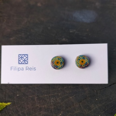 Brincos pequenos espigão redondos azulejo