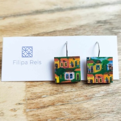 Brincos Ribeirinha mola quadrados